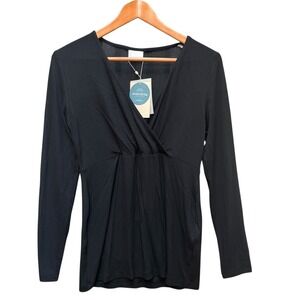 Mamalicious Nursing Top Women M Black Maternity Ribbed Stretch Motherhood